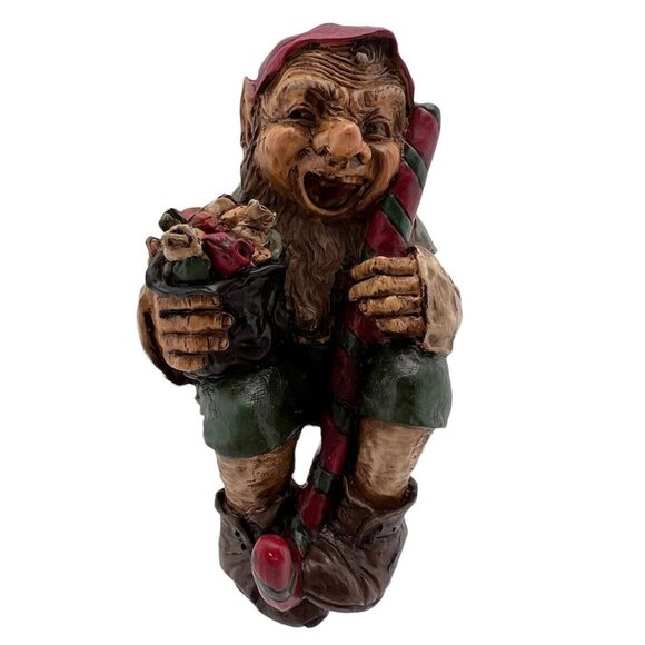 Whimsical Elf Santa Stocking Holder Christmas Decoration With Candy Cane & Gift - Picture 2 of 10